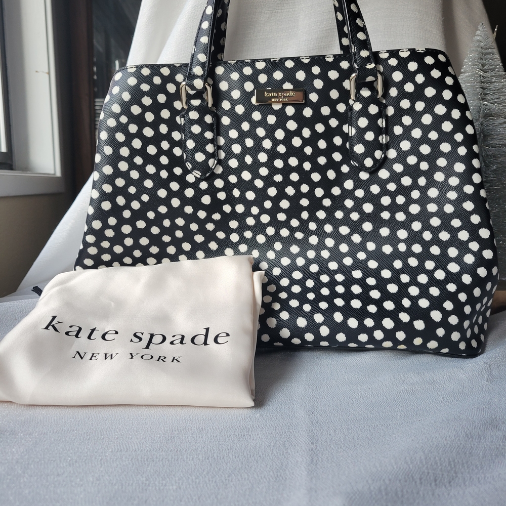 Kate Spade Laurel Way Evangelie Satchel In Black and White Polka Dot